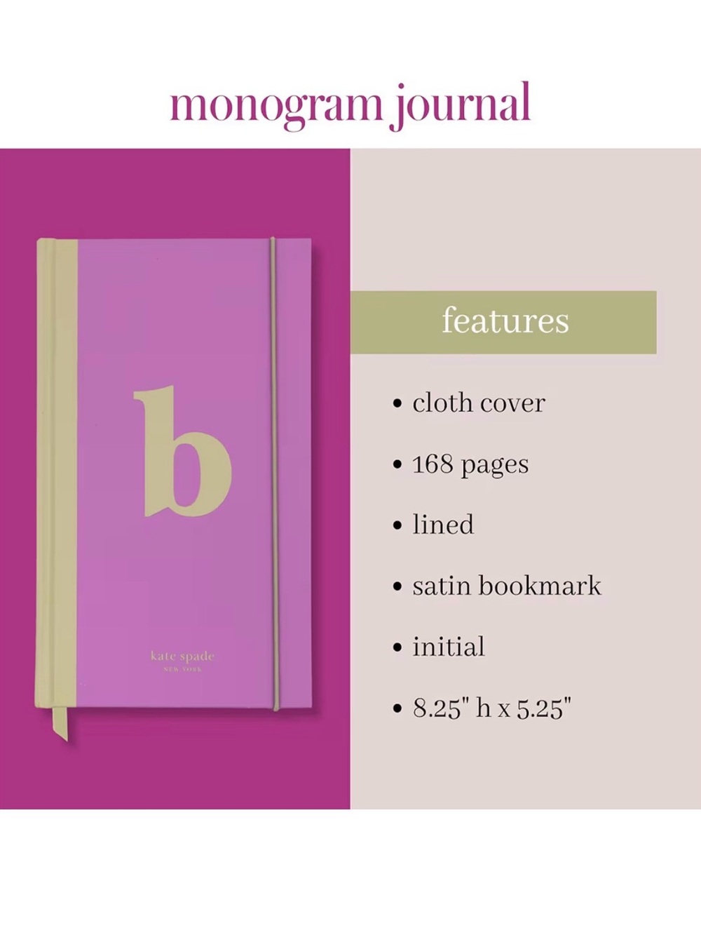 Kate Spade Just Mine Monogram “B” Cloth Hardcover Notebook Journal